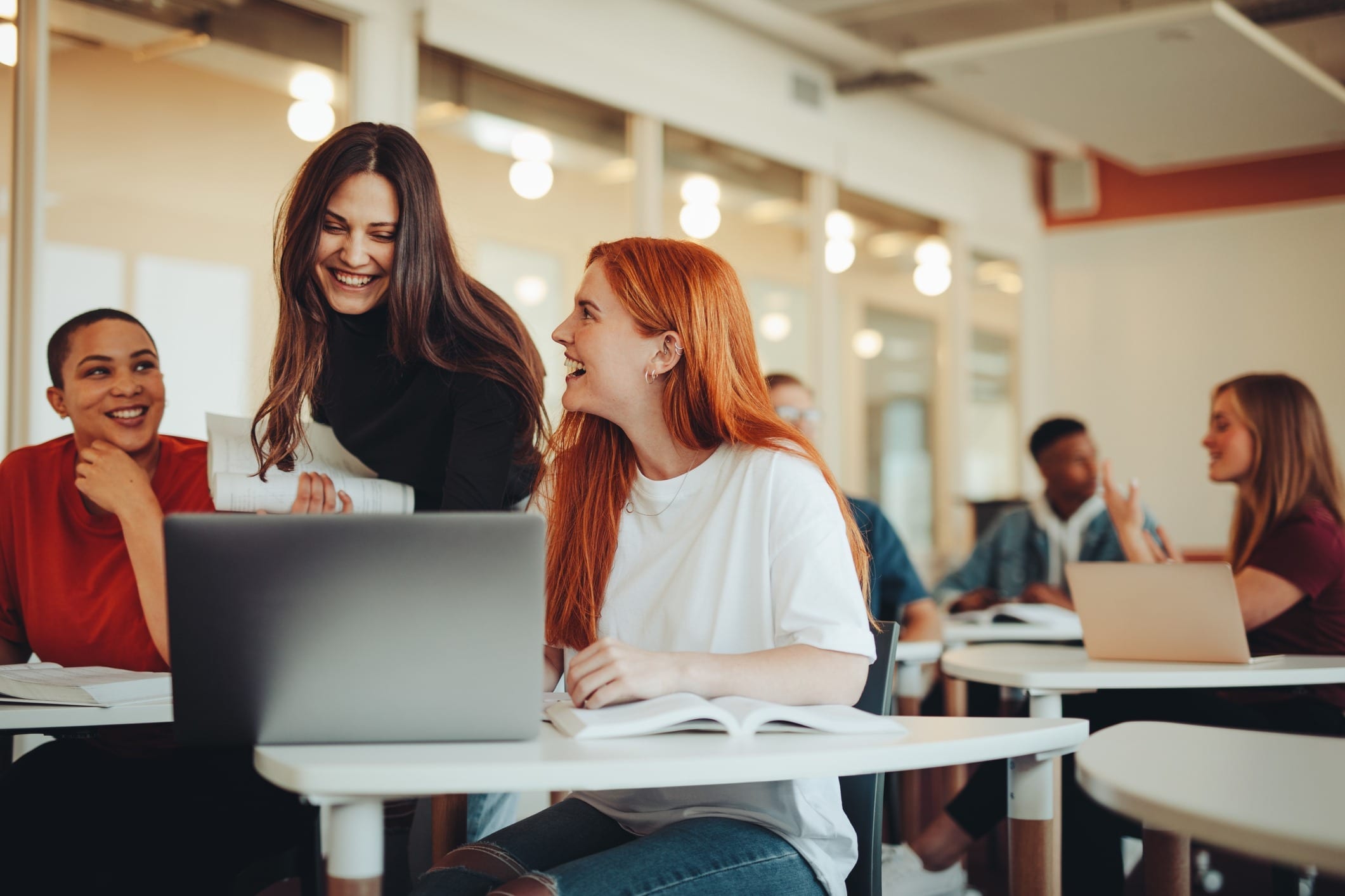 Students gathered in a shared study space