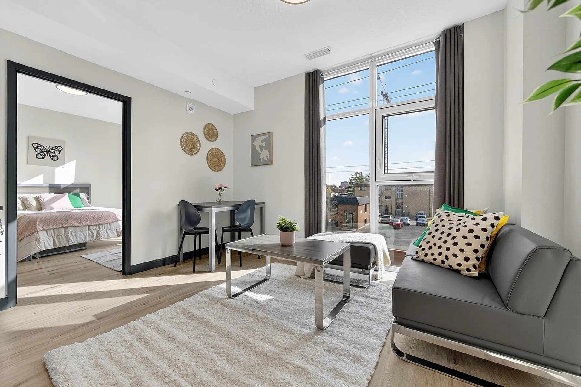 Modern living space with city view