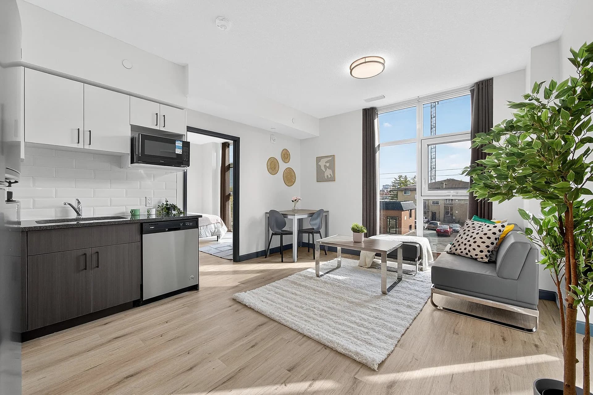 Open concept kitchen and living area at 308 King student housing