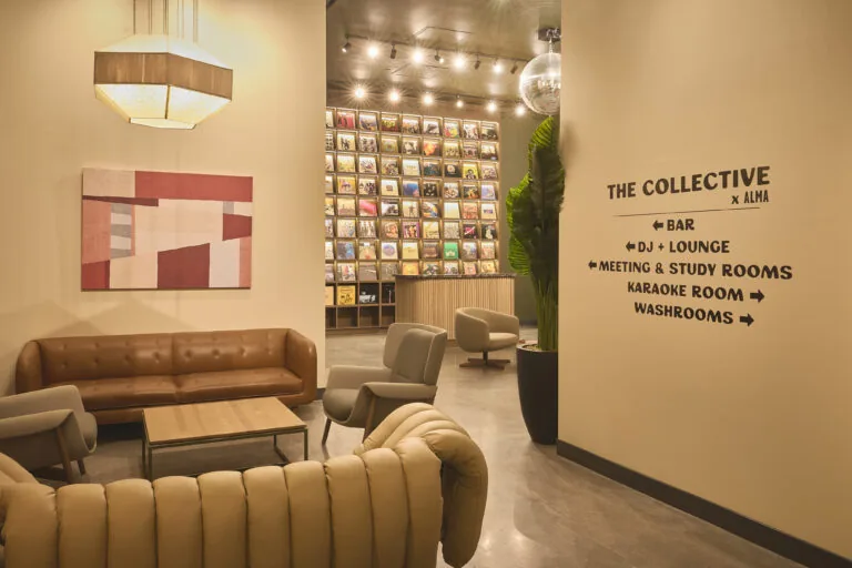 Lounge seating beside The Collective amenity directory