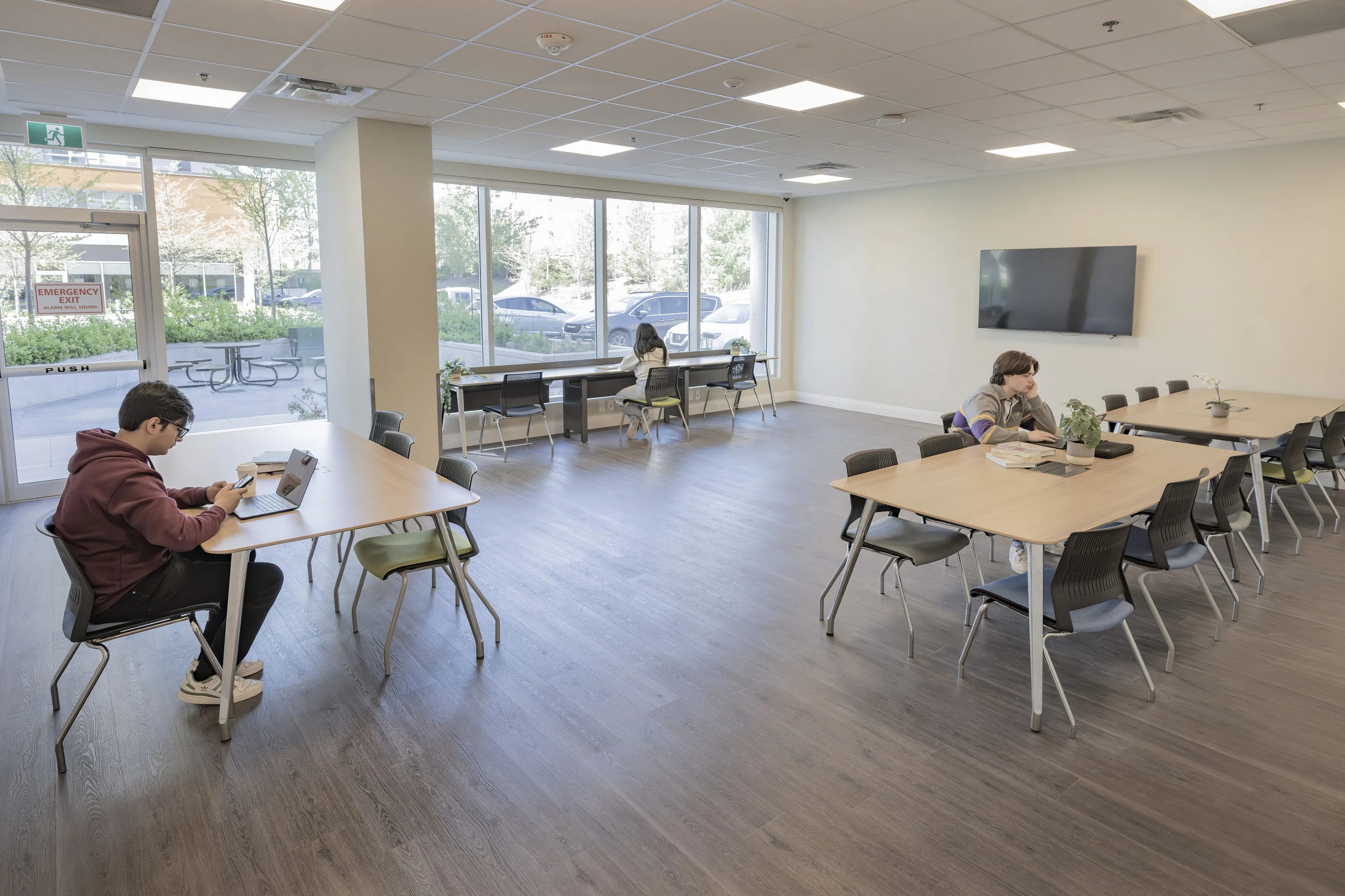 Bright study lounge with modern furnishings